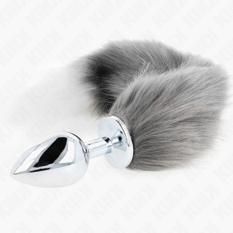 KINK - ANAL PLUG SIZE L 10 X 4 CM WITH SYNTHETIC TAIL 40 CM SILVER AND WHITE