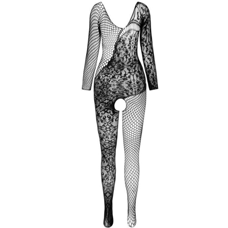 Comprar PASSION Bodystocking BS 107 Negro Talla Única – Diseño Atractivo Con Efecto En Red y Encajes-Noxtic