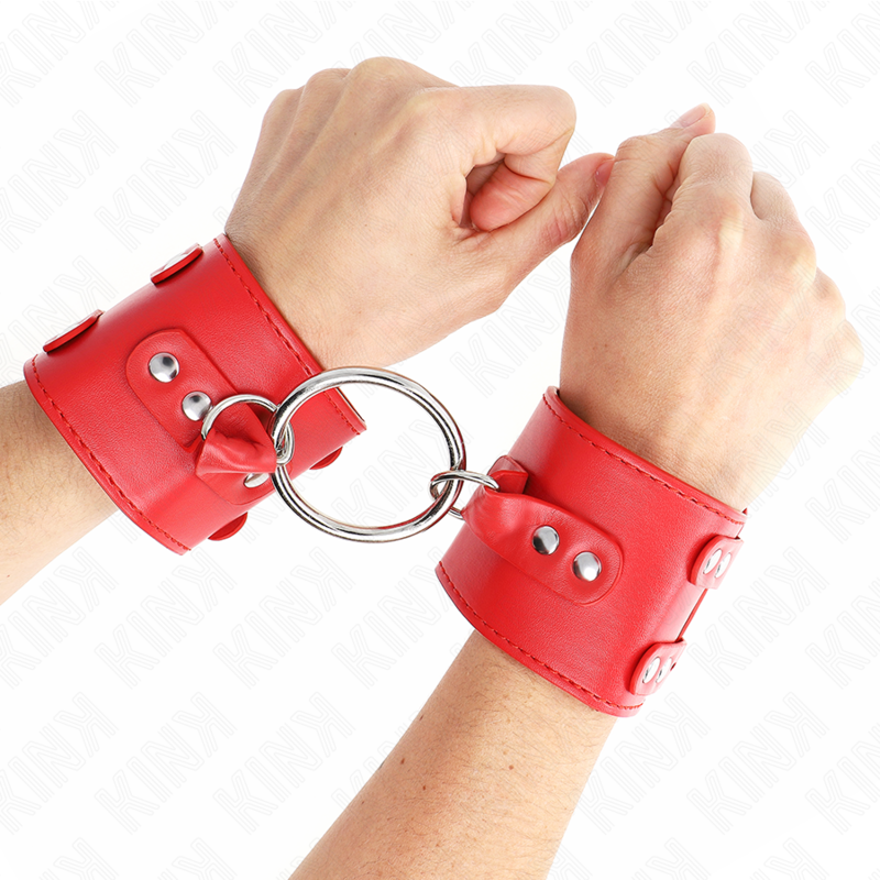 KINK - WRIST SUPPORT WITH RINGS AND STUDS, RED, ADJUSTABLE, 17-22 CM X 6.5 CM