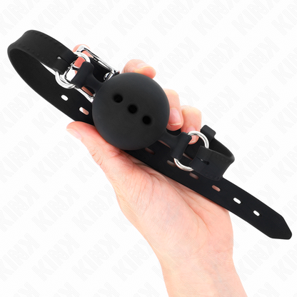 KINK - GAG 55 x 2 CM BALL 4.5 CM FULL SILICONE SIZE M BLACK ADJUSTABLE 35-51 CM