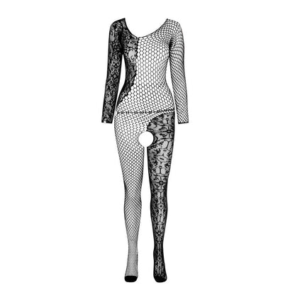 Comprar PASSION Bodystocking BS 107 Negro Talla Única – Diseño Atractivo Con Efecto En Red y Encajes-Noxtic