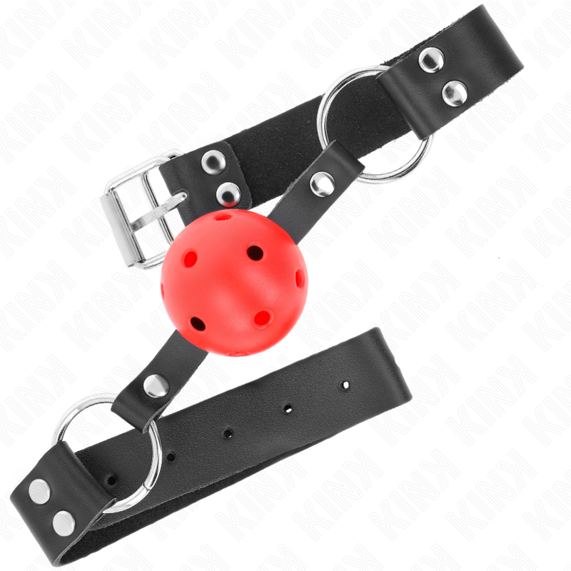 KINK - BREATHABLE BALL GAG 4 CM WITH RED DOUBLE RIVET 62 x 2.5 CM ADJUSTABLE 42-58 CM