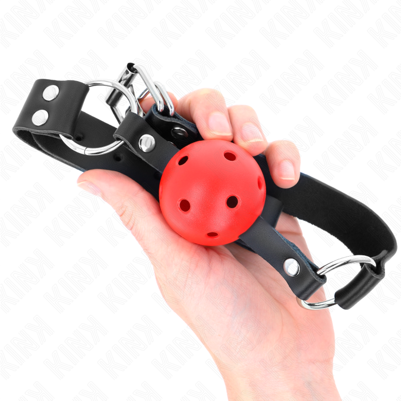 KINK - BREATHABLE BALL GAG 4 CM WITH RED DOUBLE RIVET 62 x 2.5 CM ADJUSTABLE 42-58 CM