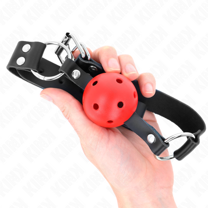 KINK - BREATHABLE BALL GAG 4 CM WITH RED DOUBLE RIVET 62 x 2.5 CM ADJUSTABLE 42-58 CM