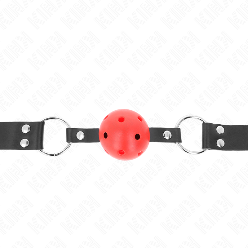 KINK - BREATHABLE BALL GAG 4 CM WITH RED DOUBLE RIVET 62 x 2.5 CM ADJUSTABLE 42-58 CM