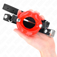 KINK - 8 CM LIP GAG WITH RED LEATHERETTE STRAP 63 x 2 CM ADJUSTABLE 39-58 CM