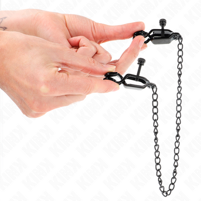KINK Pinzas Para Pezones Planas Negras Con Cadena De 30 Cm – Diseño Elegante Para Control Sensual