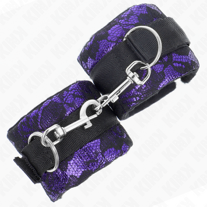 KINK - SHORT WRISTBANDS WITH VELVET LACE AND NYLON BINDING IN VIOLET/BLACK 23 X 6.5 CM