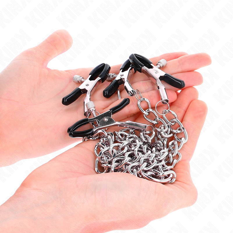KINK Pinzas Para Pezones Dobles Con Cadenas – Estimulador Sensorial Para Experiencias Únicas