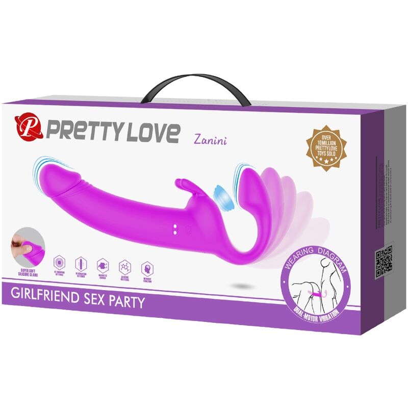 PRETTY LOVE - ZANINI DILDO STRAP-ON SIN ARNÉS 10 VIBRACIONES MORADO