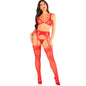 Comprar Leg Avenue Sujetador Tanga Medias De Rejilla Rojo Talla Única – Conjunto Elegante Para Ocasiones Especiales-Noxtic