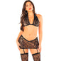 Comprar LEG AVENUE Conjunto Top Falda Y Ligueros Con Diamantes Negro Talla Única – Estilo Elegante Para Ocasiones Especiales-Noxtic