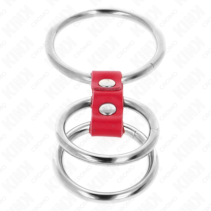 KINK Anillo Triple Metal Con Cuero Rojo – Diseño Elegante Para Mayor Comodidad y Estilo