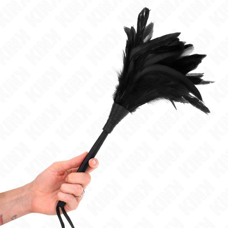 KINK - CHICKEN FEATHERS FOR TICKLING IN THE SHAPE OF A BLACK MAID'S HORN 36 CM