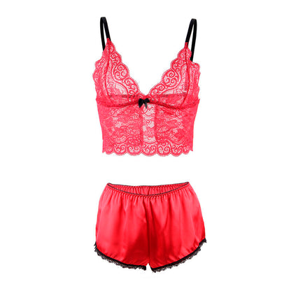 SUBBLIME - 953898 3-PIECE RED LACE AND SATIN SET S/M