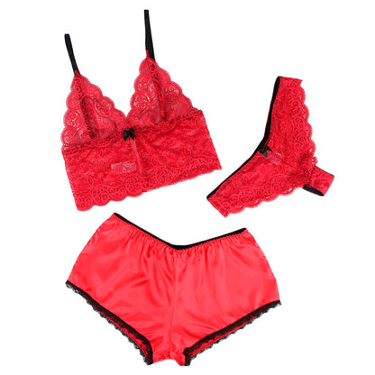 SUBBLIME - 953898 3-PIECE RED LACE AND SATIN SET S/M