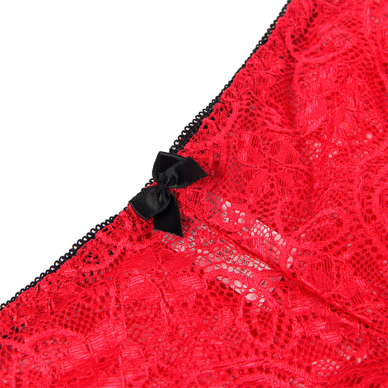 SUBBLIME - 953898 3-PIECE RED LACE AND SATIN SET S/M