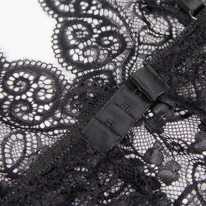 SUBBLIME - 953911 3-PIECE BLACK LACE AND SATIN SET S/M