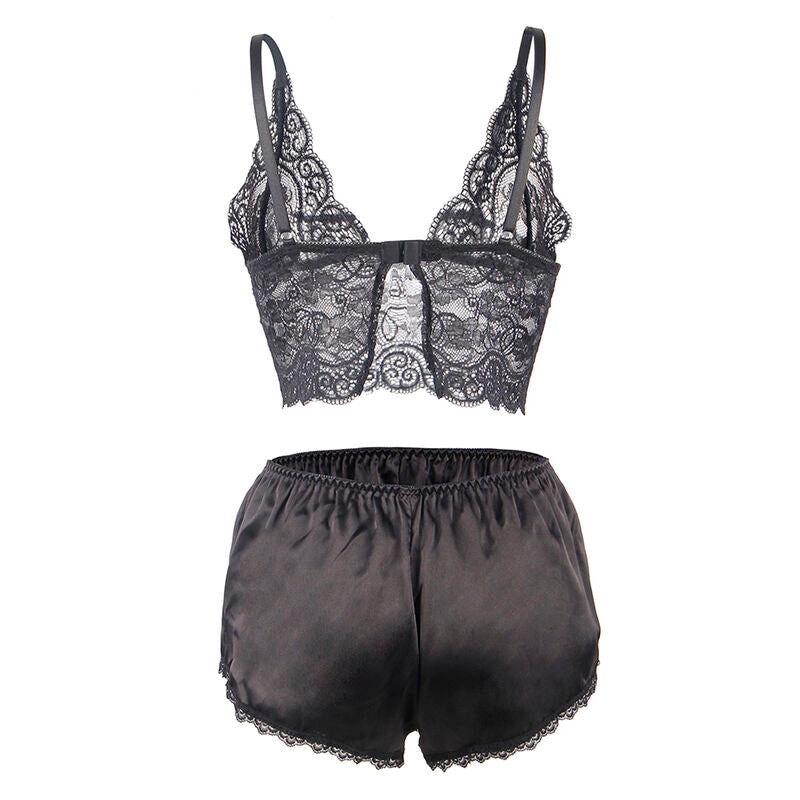 SUBBLIME - 953928 3-PIECE SET BLACK LACE AND SATIN L/XL