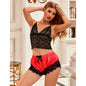 Comprar SUBBLIME Pijama Sexy Satén y Encaje Negro Rojo – Conjunto Elegante Con Comodidad Superior-Noxtic