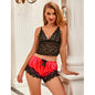 SUBBLIME - 953959 SEXY SATIN AND LACE PAJAMAS BLACK/RED S/M