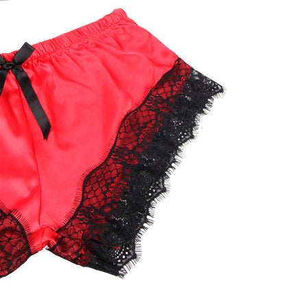 Comprar SUBBLIME Pijama Sexy Satén y Encaje Negro Rojo – Conjunto Elegante Con Comodidad Superior-Noxtic
