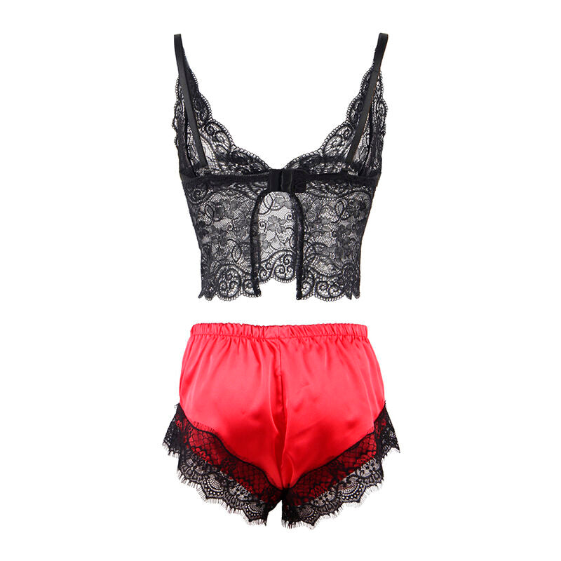 Comprar Subblime Pijama Sexy Satén Y Encaje Negro Rojo – Diseño Elegante Para Confort Y Estilo-Noxtic