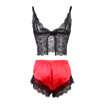 Comprar Subblime Pijama Sexy Satén Y Encaje Negro Rojo – Diseño Elegante Para Confort Y Estilo-Noxtic
