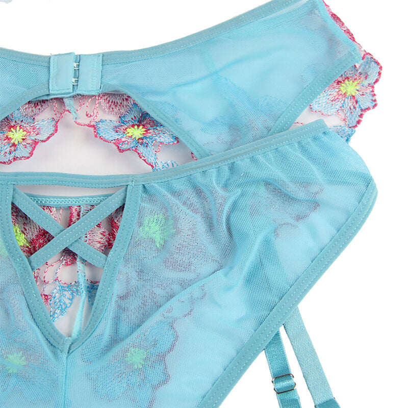 Comprar SUBBLIME Sujetador Y Panties Con Ligurero Diseño Floral Azul L/XL – Conjunto De Lencería Elegante Y Confortable-Noxtic