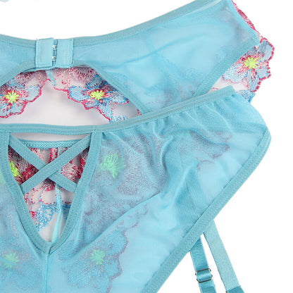 Comprar SUBBLIME Sujetador Y Panties Con Ligurero Diseño Floral Azul L/XL – Conjunto De Lencería Elegante Y Confortable-Noxtic