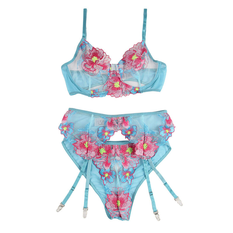 Comprar SUBBLIME Sujetador Y Panties Con Ligurero Diseño Floral Azul L/XL – Conjunto De Lencería Elegante Y Confortable-Noxtic