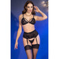 Chilirose CR 4728 Conjunto Sujetador Tanga Medias Negro M – Conjunto Elegante De Lencería Con Encaje Elástico