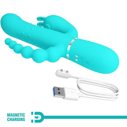 Pretty Love Cammy Triple Vibrador Rabbit 4 En 1 Azul – Juguete Ergonómico Con Tecnología Avanzada