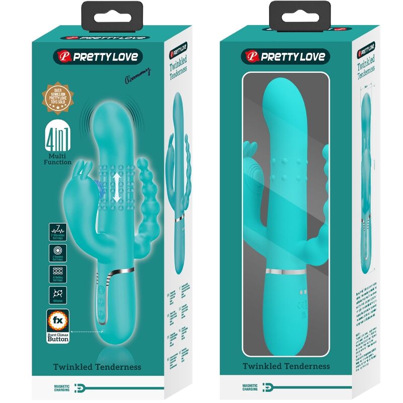 Pretty Love Cammy Triple Vibrador Rabbit 4 En 1 Azul – Juguete Ergonómico Con Tecnología Avanzada