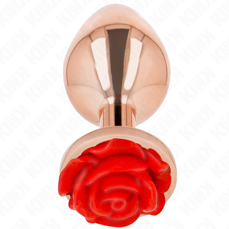 Comprar KINK Plug Anal Metálico Oro Rosa – Diseño Elegante Con Adorno de Rosa Roja Para Placer Refinado-Noxtic