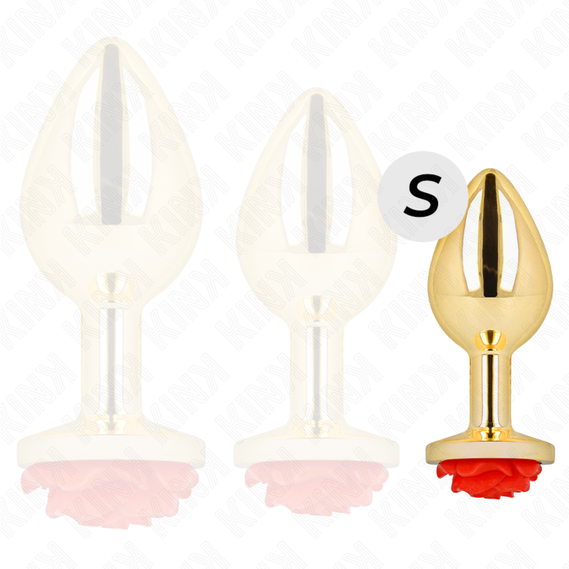 KINK Plug Anal Dorado Rosa Roja Talla S – Diseño Elegante Con Adorno Sensual Para Placer Intimo