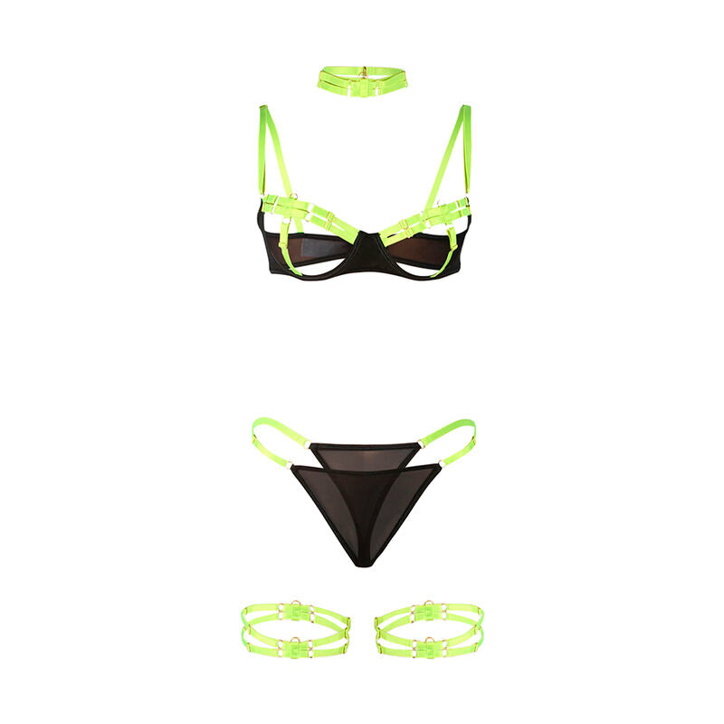 SUBBLIME Conjunto Sujetador Con Collar Verde Fluorescente – Lencería Sexy Con Diseño Moderno Para Mayor Comodidad