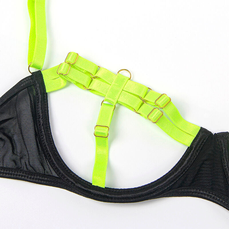 SUBBLIME Conjunto Sujetador Con Collar Verde Fluorescente – Lencería Sexy Con Diseño Moderno Para Mayor Comodidad