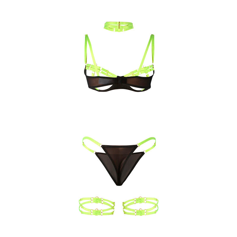 SUBBLIME Conjunto Sujetador Verde Fluorescente L/XL – Lencería Con Diseño Audaz Y Detalles Elegantes