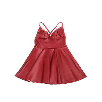 Comprar SUBBLIME Vestido Con Tirantes De Cuero Burdeos – Elegante Diseño Con Estilo Sofisticado-Noxtic