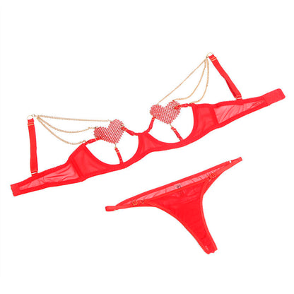 Set reggiseno a catena con cuore in rete rossa SUBBLIME L/XL – Design audace ed elegante per il comfort quotidiano