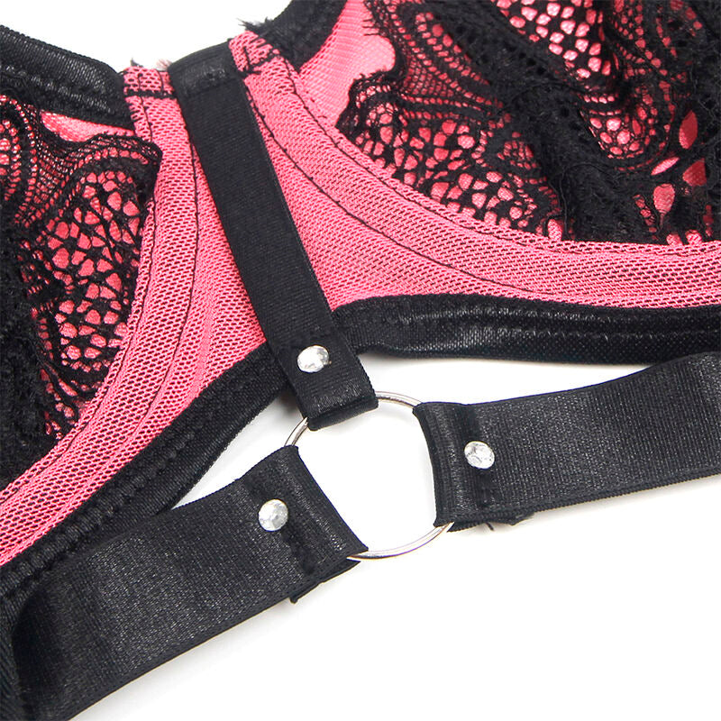 SUBBLIME Reggiseno con cerniera in rete e pelle verniciata rosa SM – Lingerie elegante con design sensuale