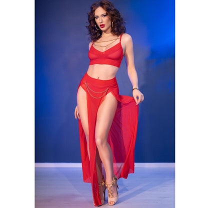 Chilirose CR 4850 Set Top Rojo Y Leggins Con Complementos Dorados – Conjunto Elegante Con Diseño Atractivo Para Ocasiones Especiales