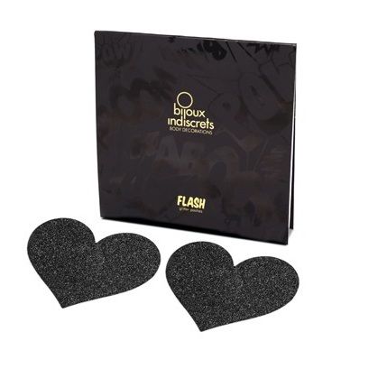 BIJOUX - INDISCRETS FLASH BLACK HEART NIPPLE COVERS