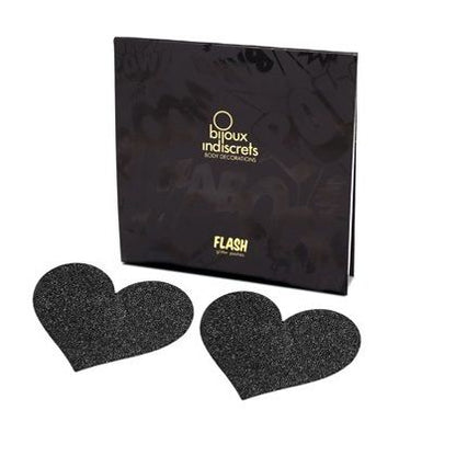 BIJOUX - INDISCRETS FLASH BLACK HEART NIPPLE COVERS