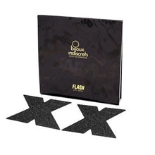 Comprar BIJOUX Indiscrets Pezoneras Flash Cruz Negro – Decoraciones Corporales Reutilizables Con Brillos Deslumbrantes-Noxtic