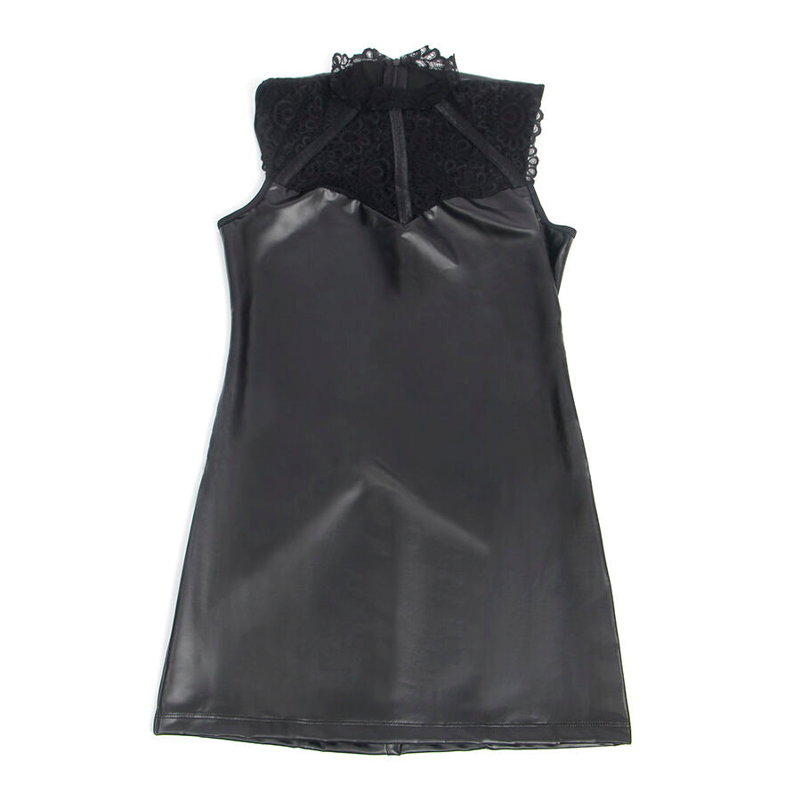 SUBBLIME - 957544 VESTIDO DE CUERO CON CUELLO DE ENCAJE NEGRO S/M