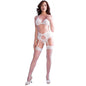 CHILIROSE - CR 4862 SET SUJETADOR, LIGUERO, TANGA Y MEDIAS DE ENCAJE BLANCO S