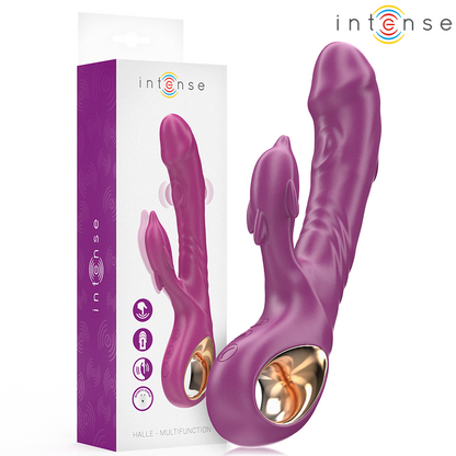 INTENSE - HALLE VIBRADOR MULTIFUNCIÓN CON LENGUA ESTIMULADORA EN FORMA DE DELFÍN MORADO