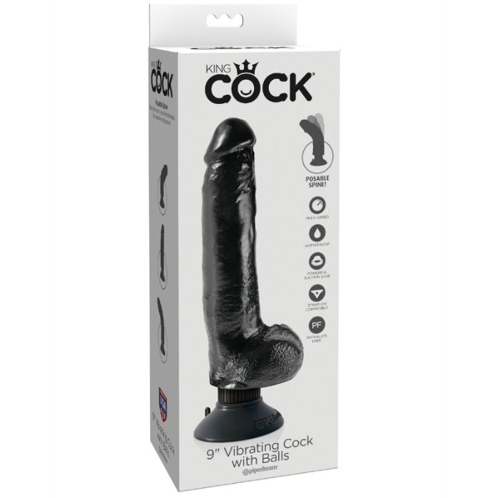 KING COCK Dildo Vibrante con Testicoli 23 cm Nero – Design Realistico per Piacere Sensibile